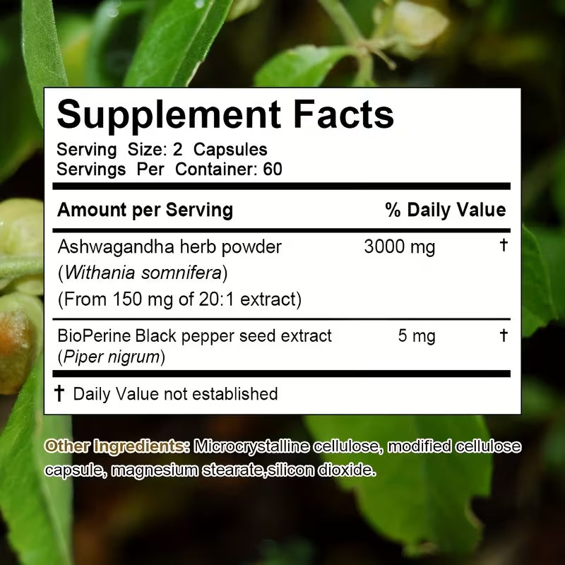 Ashwagandha Capsules 3000mg – Stress Relief & Mood Support | 60 Ct Peaceful Pleasures