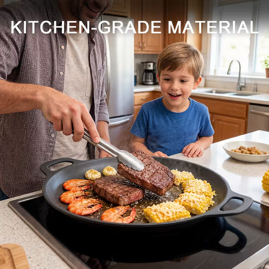 BBQ Griddle Pan with Dual-Handle & Oil Drain Groove Peaceful Pleasures