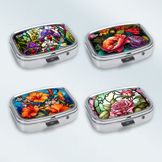 Floral Metal Medicine Box Set (4pcs) – 3D Gel Print Peaceful Pleasures