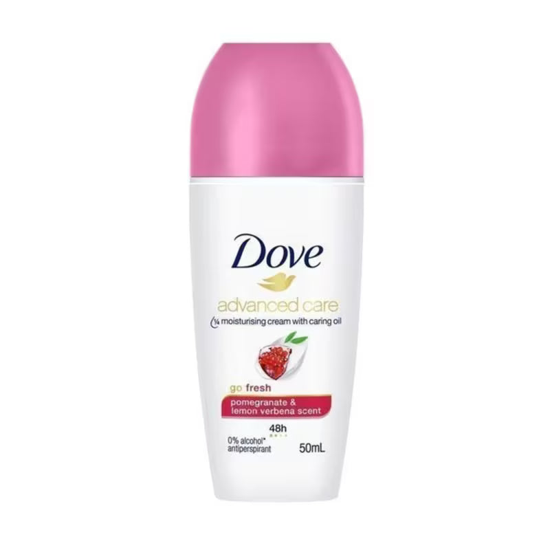 Dove advanced care antiperspirant deodorant with pink cap on a white background