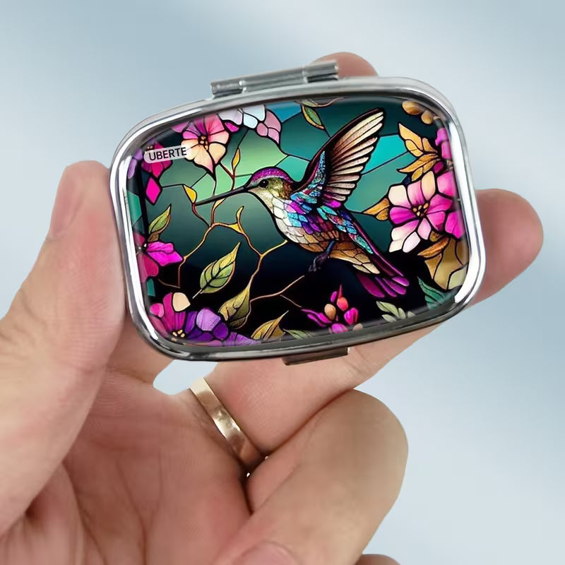 4pcs Flower & Hummingbird Metal Pill Box, Double Compartment Peaceful Pleasures