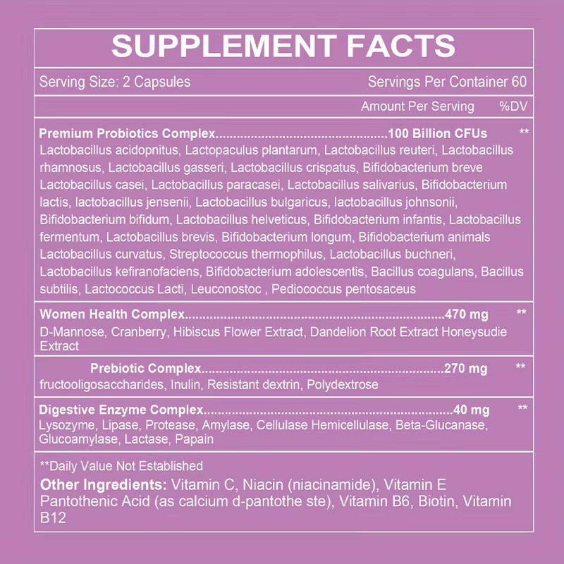 Supplement facts label with detailed ingredient list on a purple background