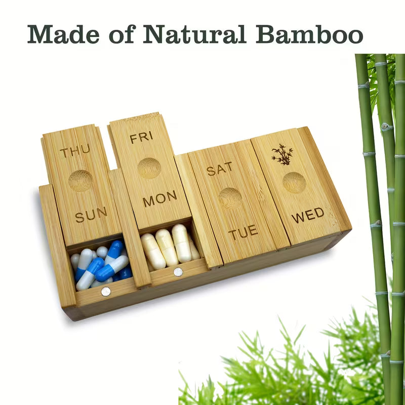 7-Day Bamboo Pill Organizer – Arthritis-Friendly Weekly Pill Box Peaceful Pleasures