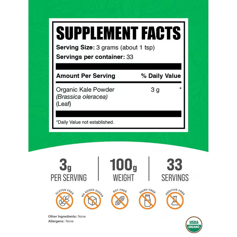 BulkSupplements Organic Kale Powder (2-Pack) Peaceful Pleasures
