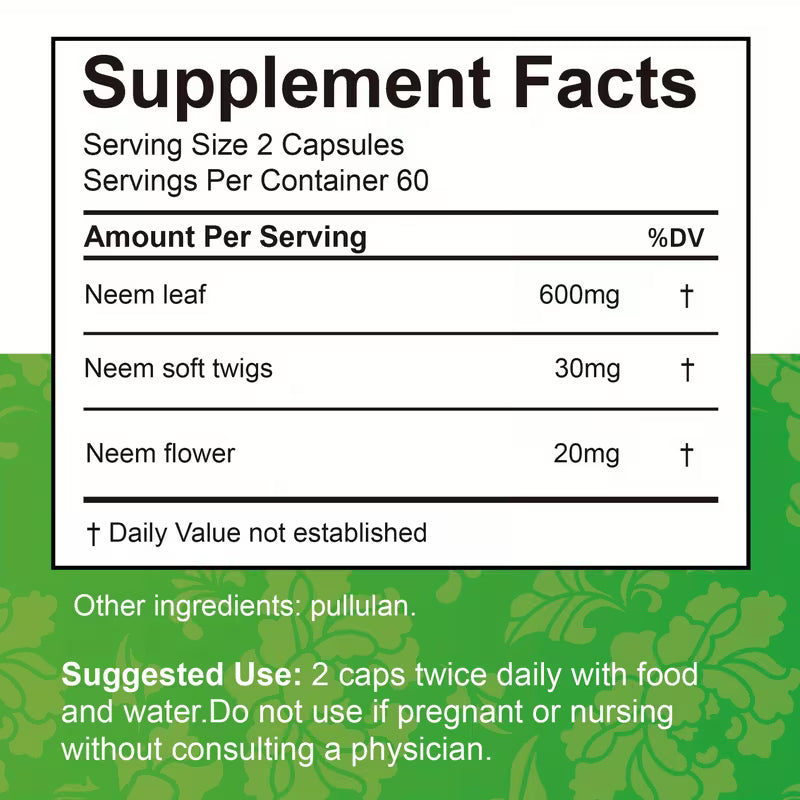 Supplement facts label with green background