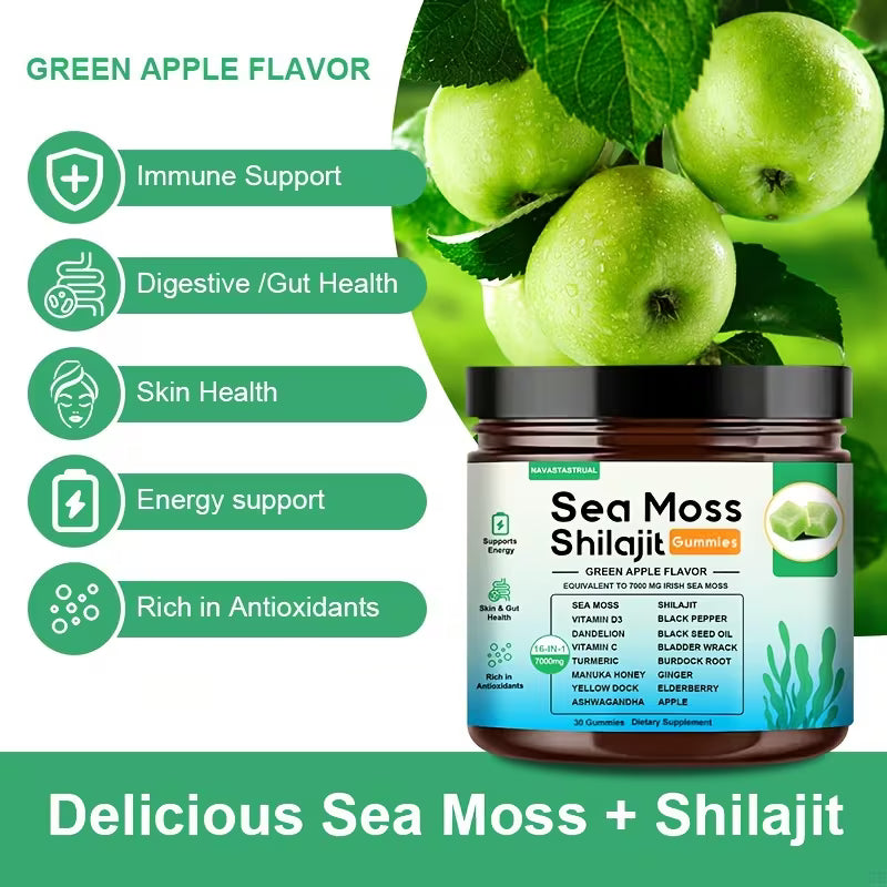 16-in-1 Sea Moss + Shilajit Gummies | 30ct | Green Apple Peaceful Pleasures