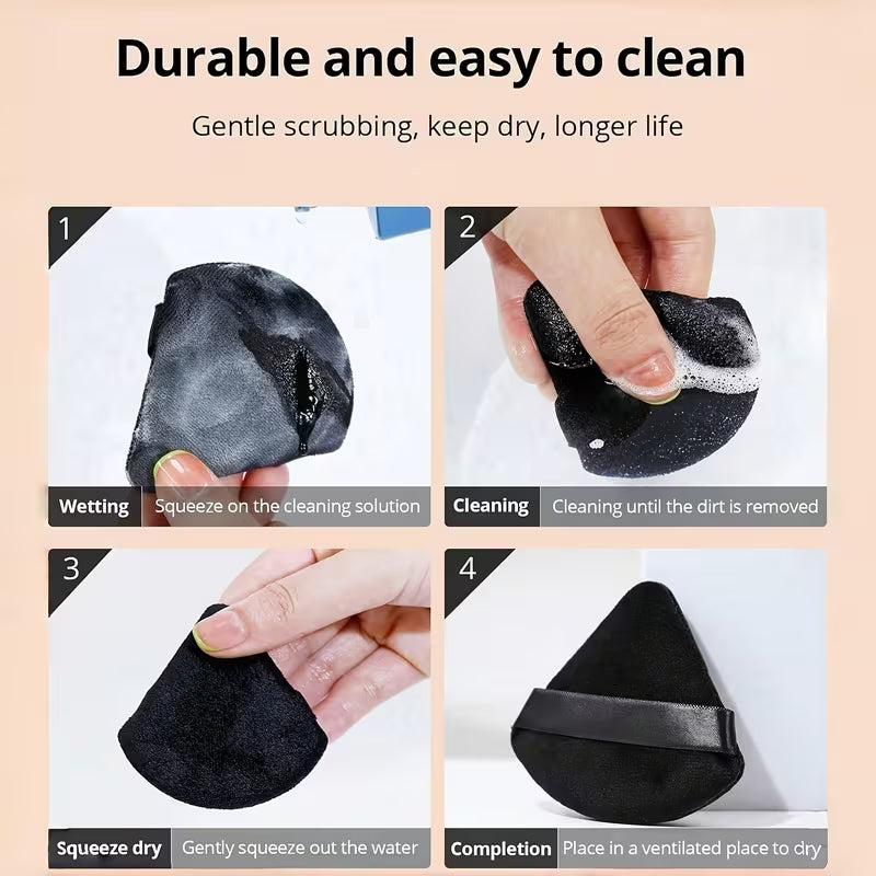 Instructions on how to clean a black cleaning tool with text indicating durability and ease of cleaning.