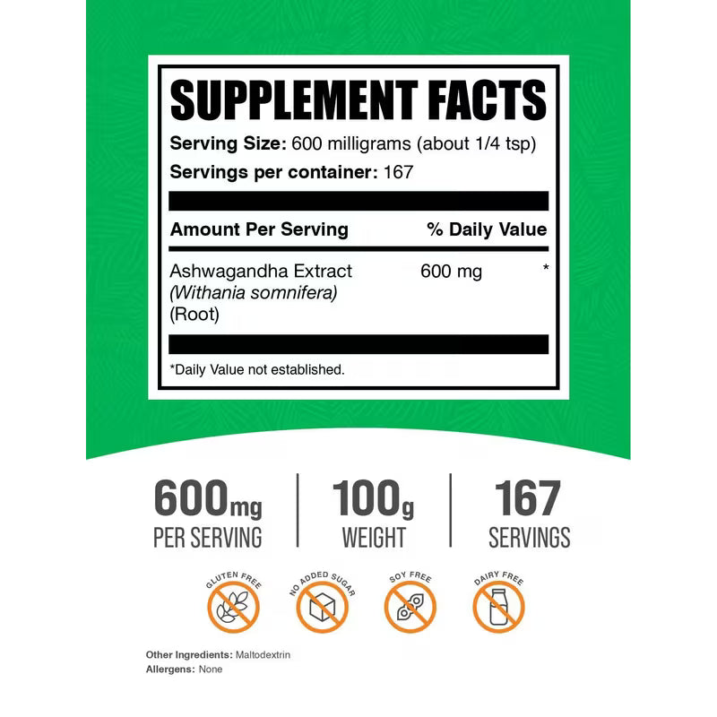 Supplement facts label with green border and black text on a white background