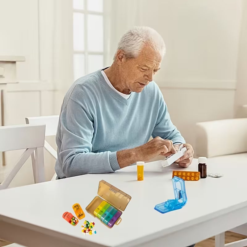 Portable 7-Day Pill Organizer with Built-In Medicine Cutter Peaceful Pleasures