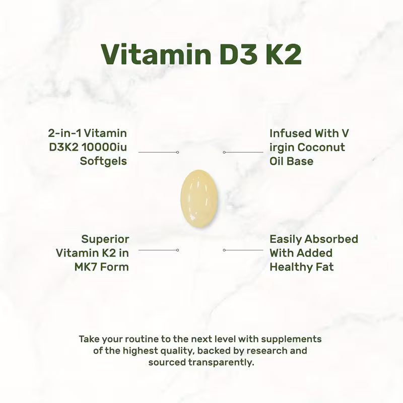 Vitamin K2 D3 Supplement 300 Softgels | 10,000 IU D3 + K2 Peaceful Pleasures