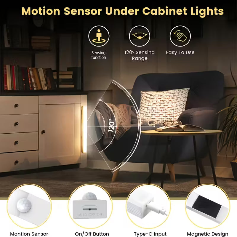 6pcs LED Motion Sensor Cabinet Light – USB Rechargeable Peaceful Pleasures