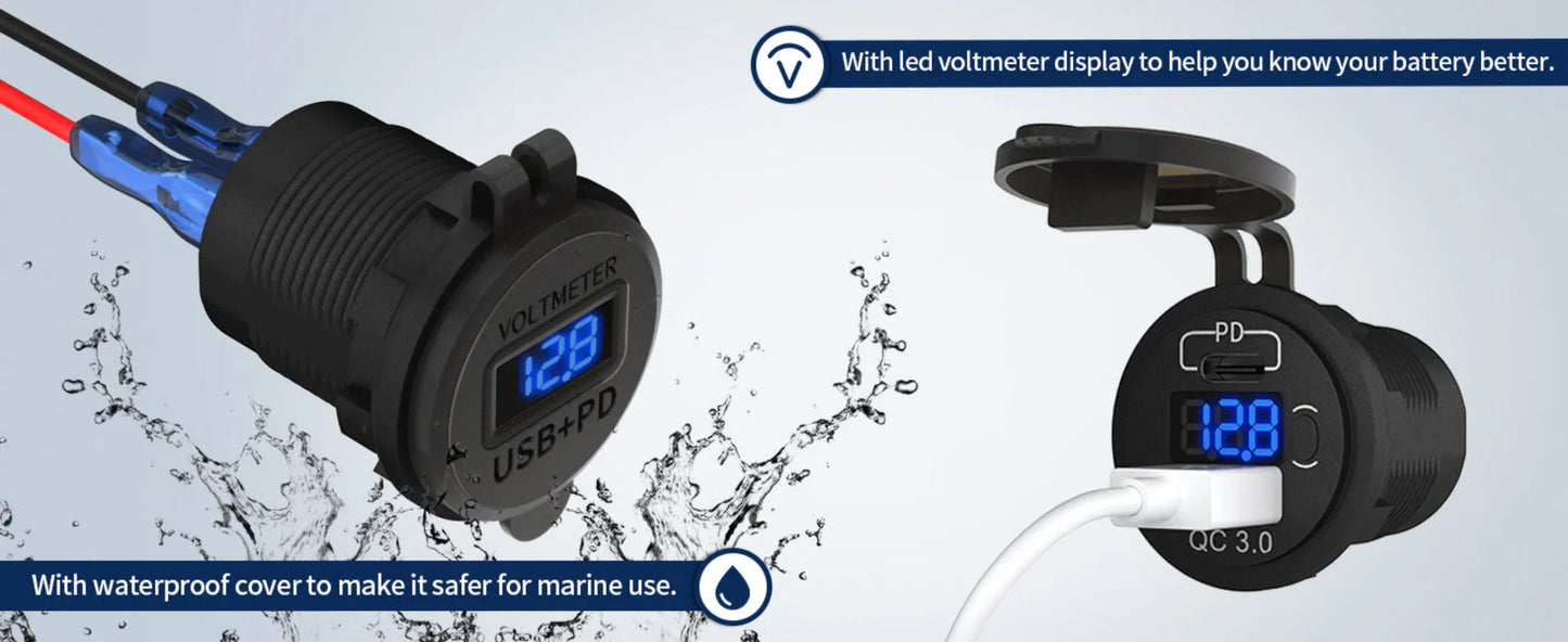 48W Dual USB Car Charger Socket with Voltmeter Peaceful Pleasures Health and Wellness
