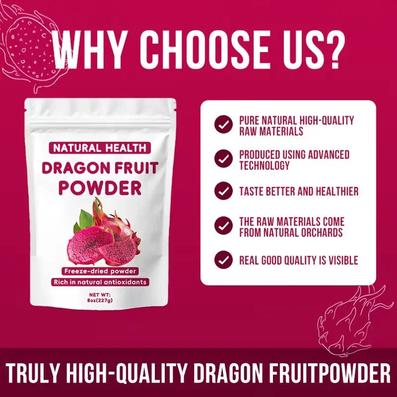Premium Dragon Fruit Powder 8oz (227g) – Freeze-Dried Peaceful Pleasures