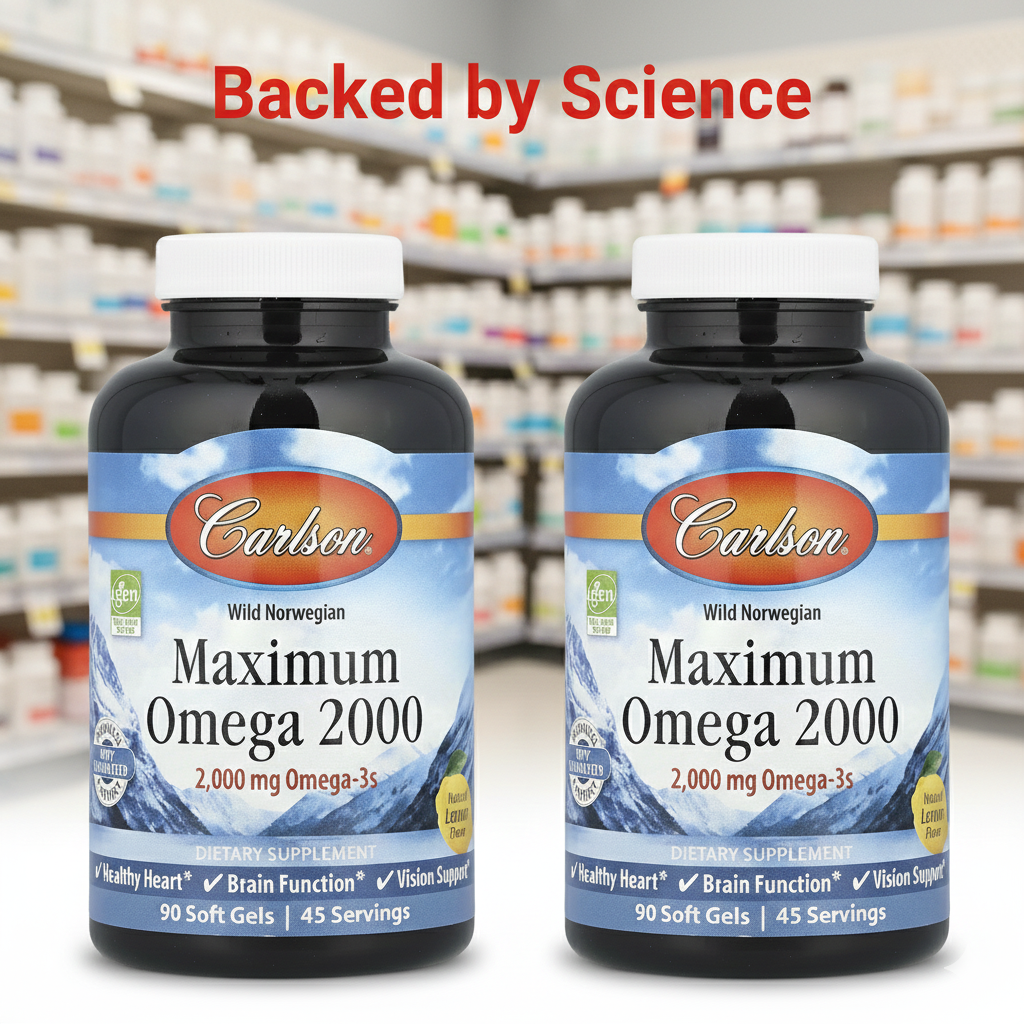 Carlson Maximum Omega 2000 (2-Pack) | Lemon Flavor | 2000 mg EPA/DHA | Heart & Brain Health | 180 Total Soft Gels