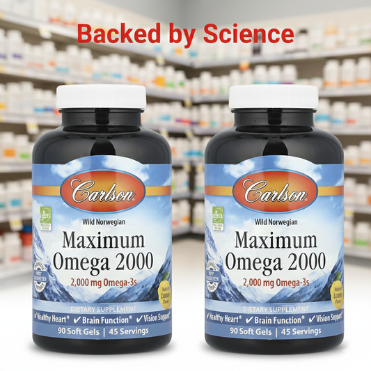Carlson Maximum Omega 2000 - Lemon 2,000 mg 90 2 Bottles TWO!