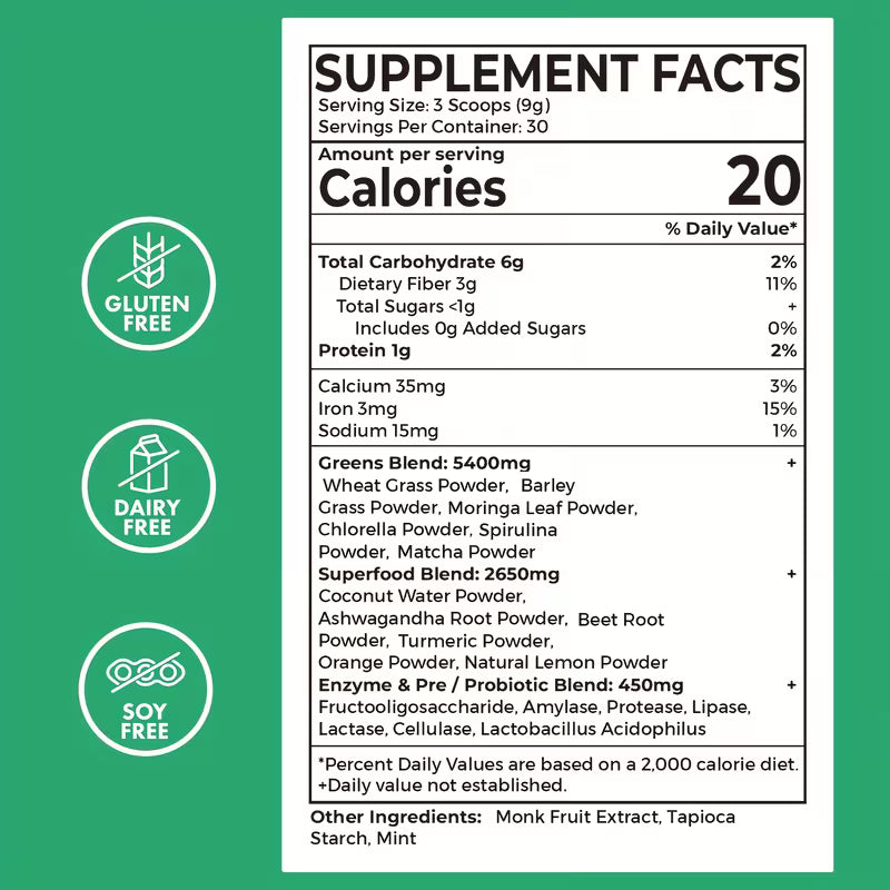 Superfood Greens Blend Powder – Spirulina, Chlorella & Probiotics Peaceful Pleasures