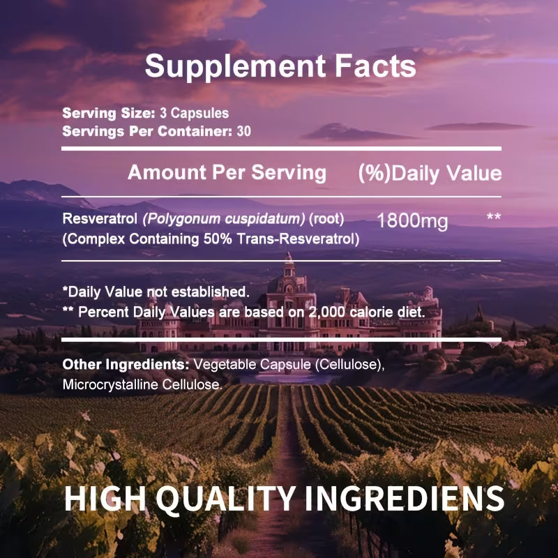 Resveratrol Complex Supplement – 90 Capsules Dietary Supplement Peaceful Pleasures