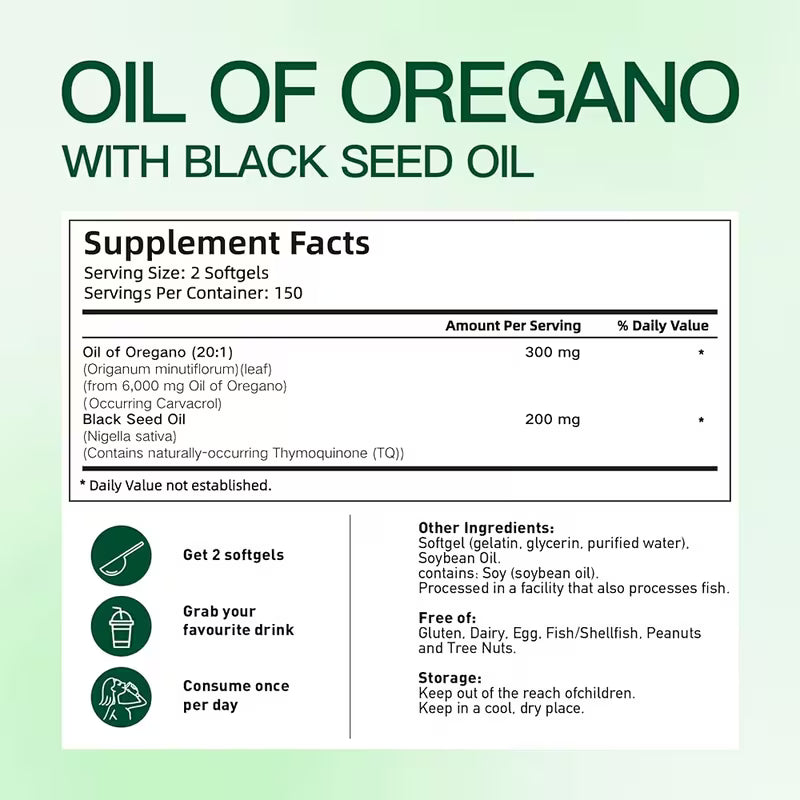 Oil of Oregano 300 Capsules with Black Seed Oil Peaceful Pleasures