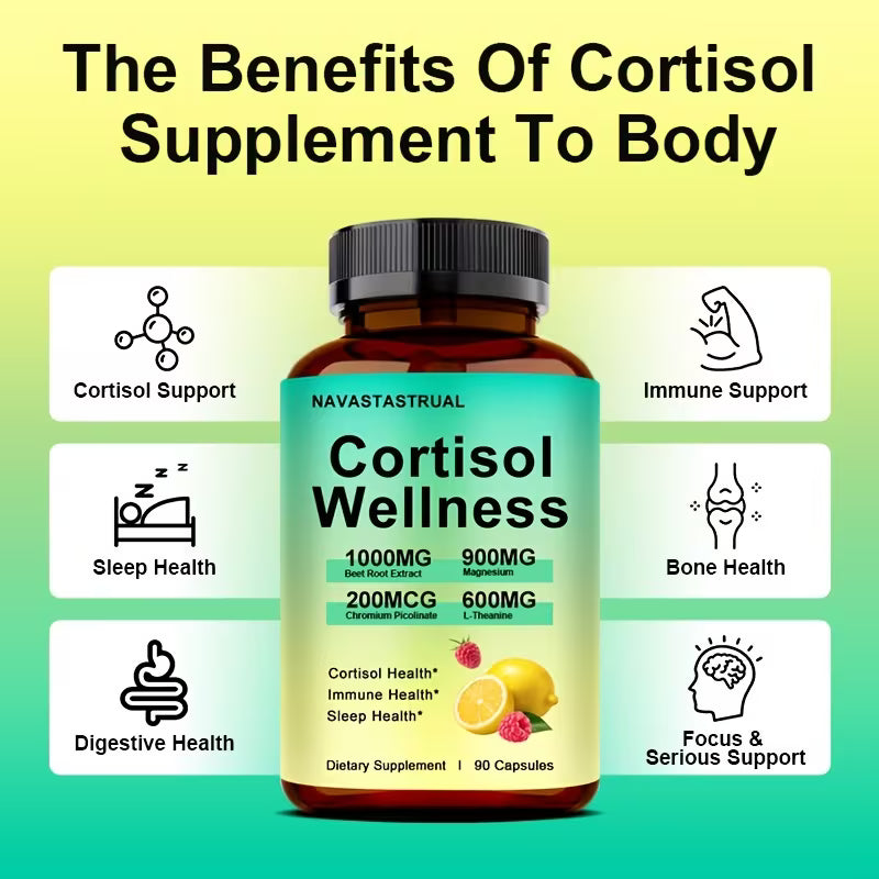 Cortisol Wellness Capsules 90ct – Magnesium, L-Theanine, Vitamins Peaceful Pleasures