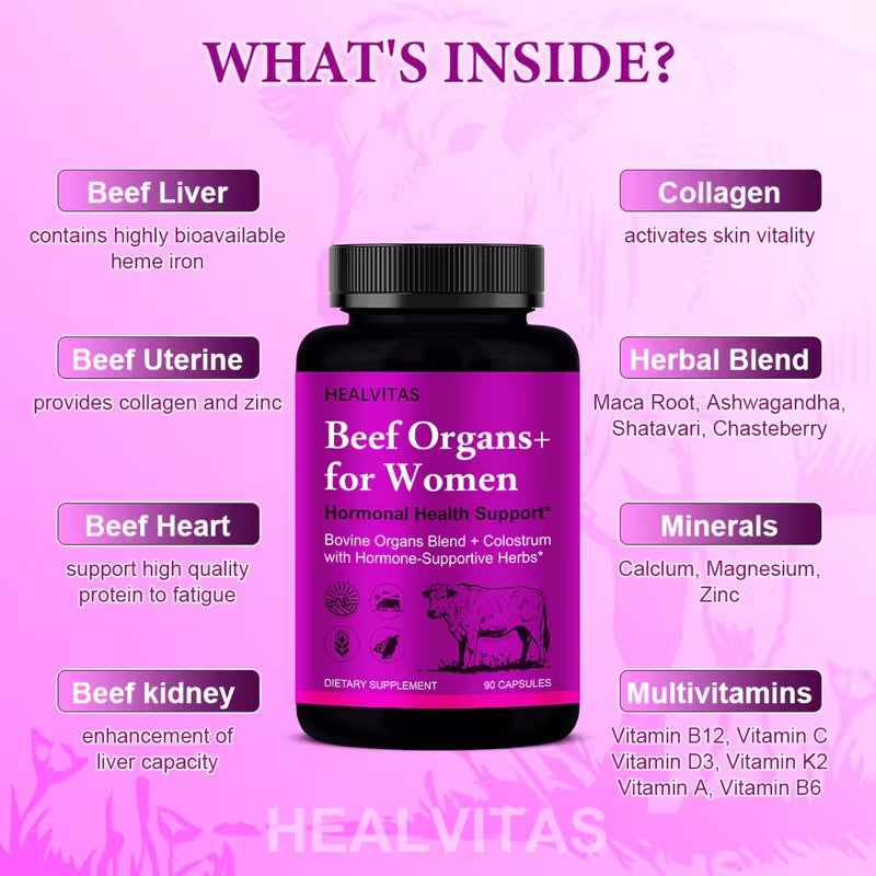 Grass Fed Beef Organ Supplement for Women – 180 Capsules Peaceful Pleasures