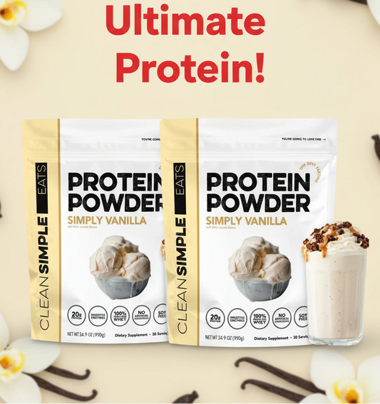 Clean Simple Eats Vanilla Whey Protein Powder (2-Pack Bundle) - 40g Total Protein, 60 Servings | Low Carb, Low Suga