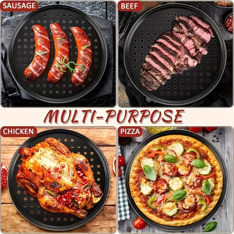 12-Inch Carbon Steel Perforated Pizza Pan Peaceful Pleasures