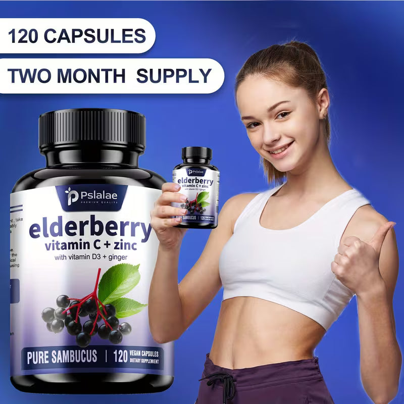 Elderberry with Vitamin C, D3, Ginger Root – 120ct Peaceful Pleasures