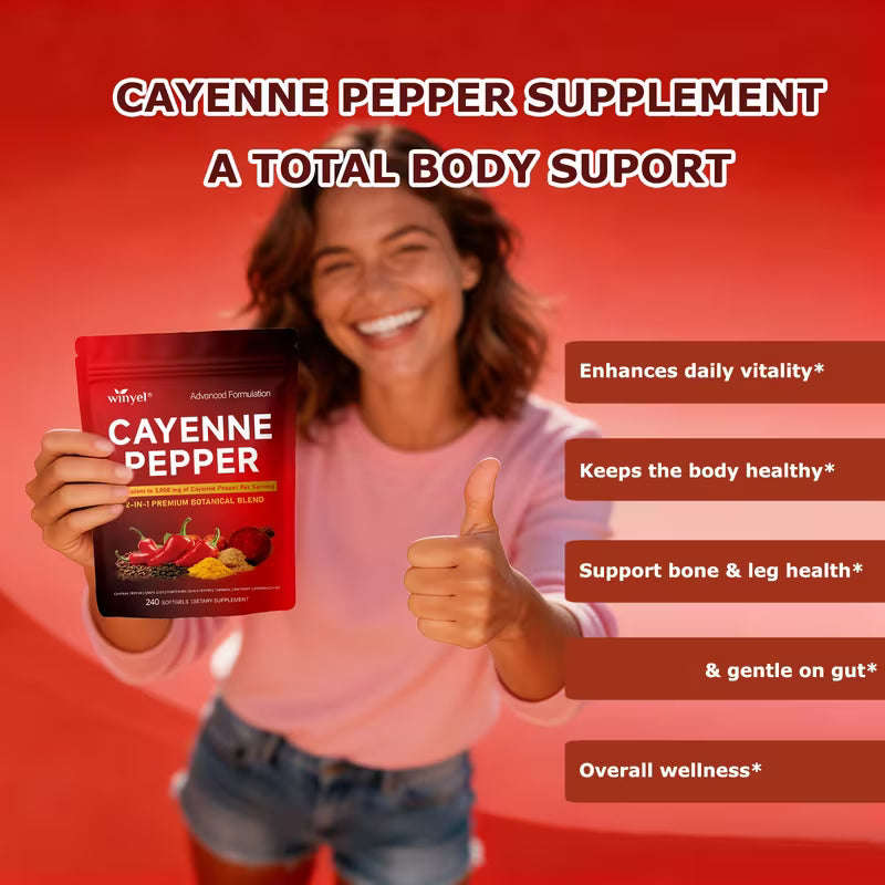 WINYEL Advanced Cayenne Pepper Softgels | D3+K2+Curcumin 240ct Peaceful Pleasures