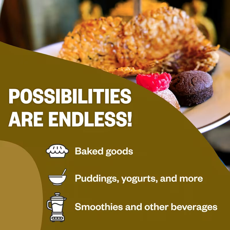 Baked goods with text 'Possibilities are endless!' and product categories listed.