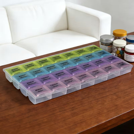 Colorful 4-Week Pillbox | 28-Compartment Medicine Organizer Peaceful Pleasures