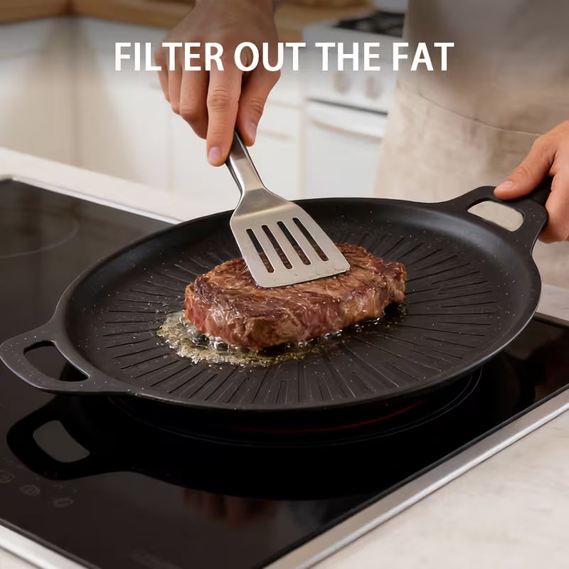 BBQ Griddle Pan with Dual-Handle & Oil Drain Groove Peaceful Pleasures