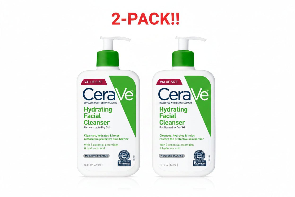 CeraVe hydrating facial cleanser bottle on a white background