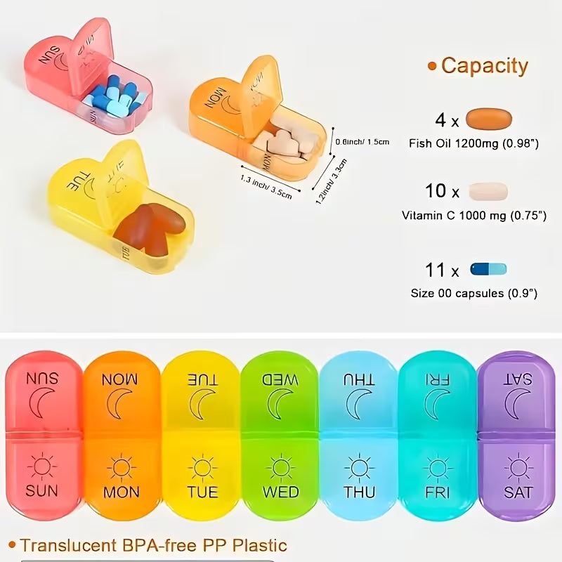 Portable 7-Day Pill Organizer with Built-In Medicine Cutter Peaceful Pleasures