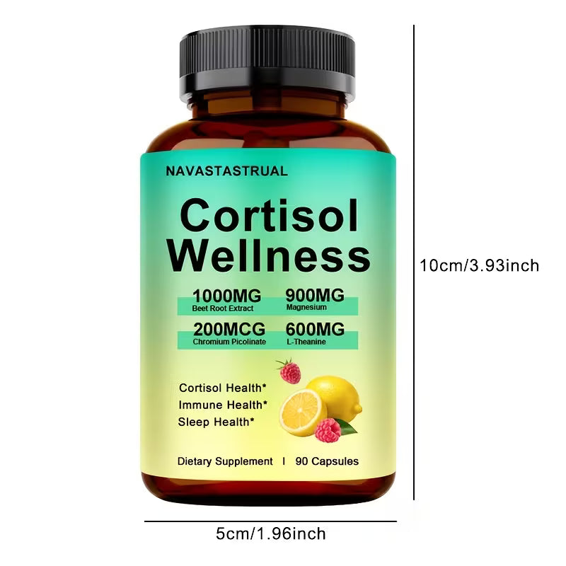 Cortisol Wellness Capsules 90ct – Magnesium, L-Theanine, Vitamins Peaceful Pleasures
