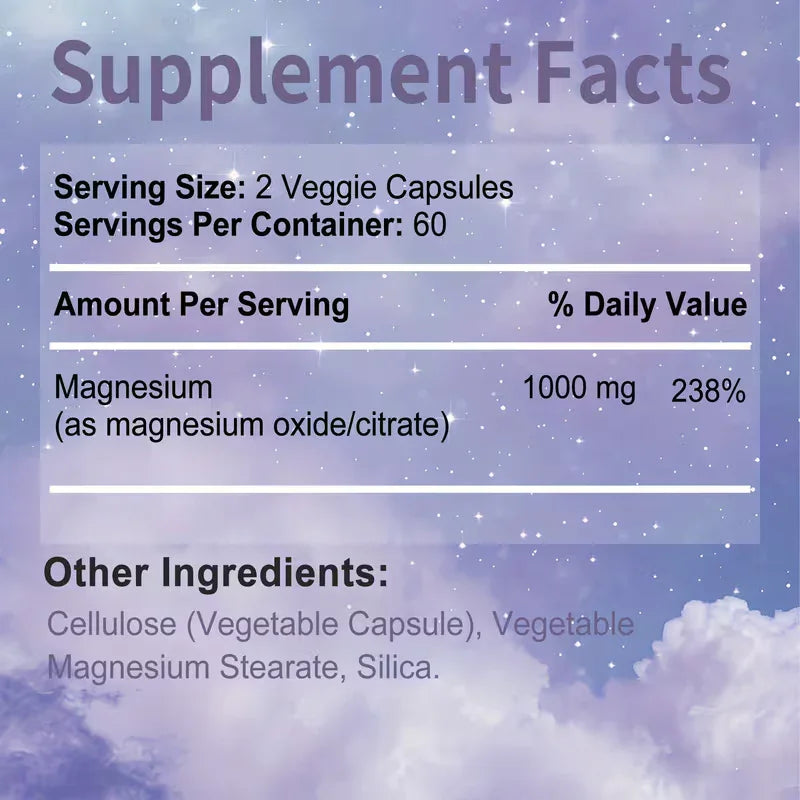 Magnesium Citrate 1000mg – Muscle & Nerve Support, 120 Capsules Peaceful Pleasures