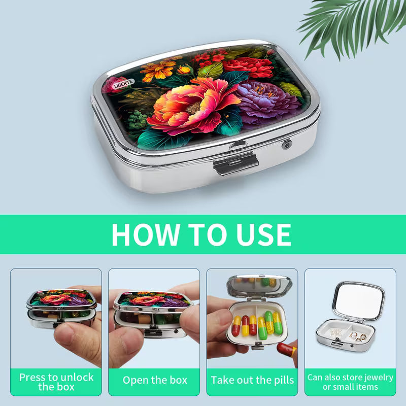 Floral Metal Medicine Box Set (4pcs) – 3D Gel Print Peaceful Pleasures