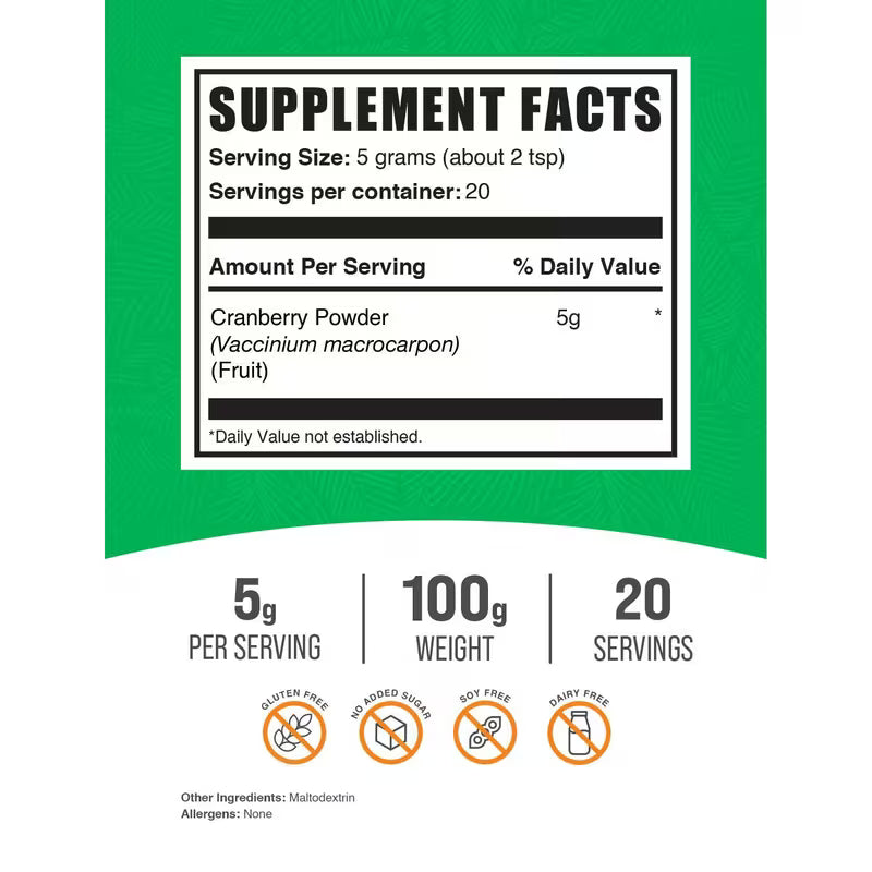 Supplement facts label with green border on a white background