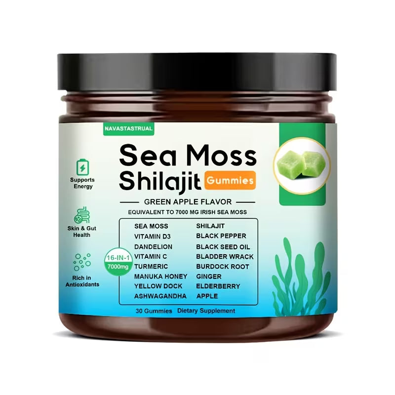 16-in-1 Sea Moss + Shilajit Gummies | 30ct | Green Apple Peaceful Pleasures