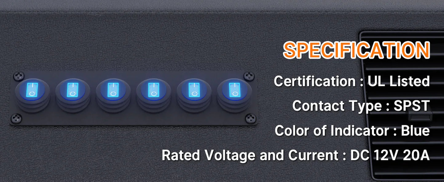 6 Gang Switch Panel 12V 20A Waterproof Round Rocker Switch Panel Blue LED Lighted 12 Volt Marine Toggle Switch Panel for Car Peaceful Pleasures Health and Wellness
