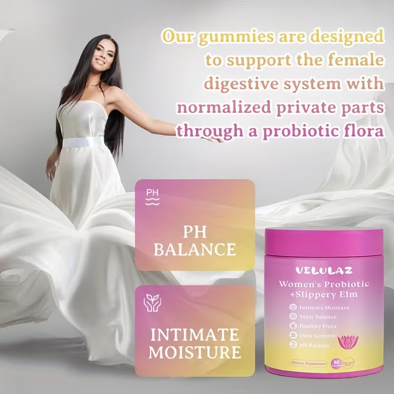 Women's Probiotic + Slippery Elm Gummies – 60 Count, Hawaiian Pineapple Peaceful Pleasures