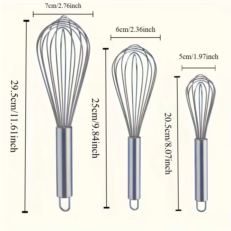 3-Piece Manual Whisk Set – Stainless Steel Egg Beater Peaceful Pleasures