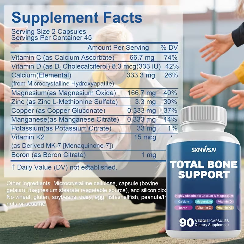 Total Bone Support Supplement – Plant-Based Calcium with Calcium, Magnesium, Zinc, Copper, Manganese, Potassium (2-Pack) Peaceful Pleasures