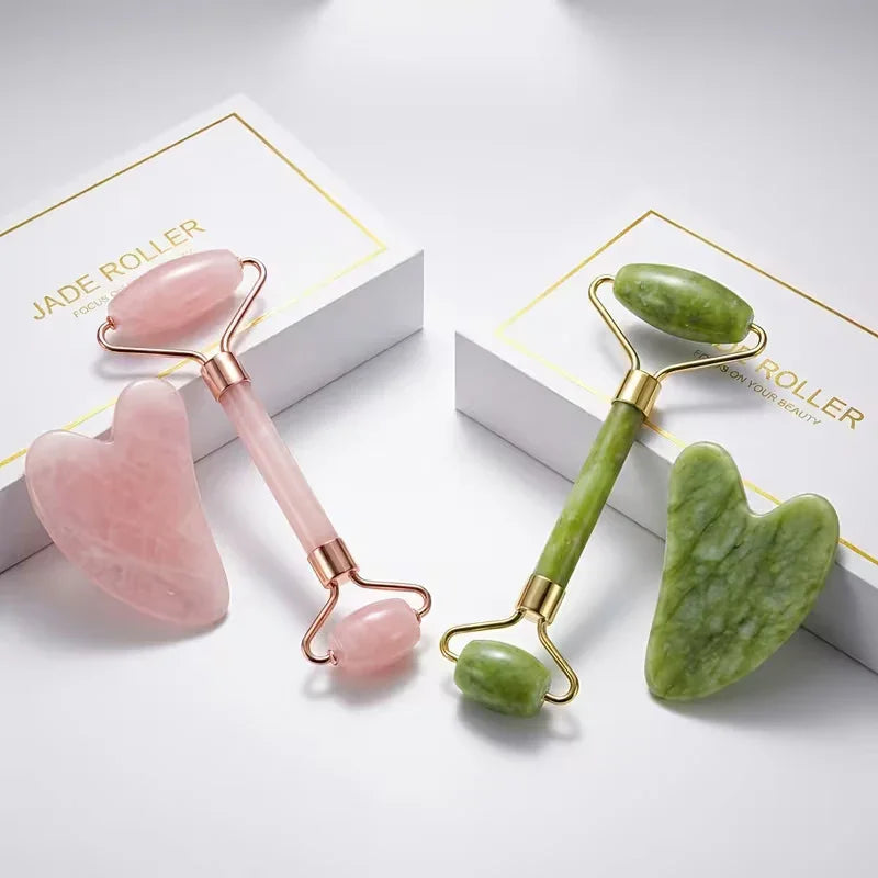 Pink & Green Gua Sha Facial Roller Set – Manual Massager Peaceful Pleasures