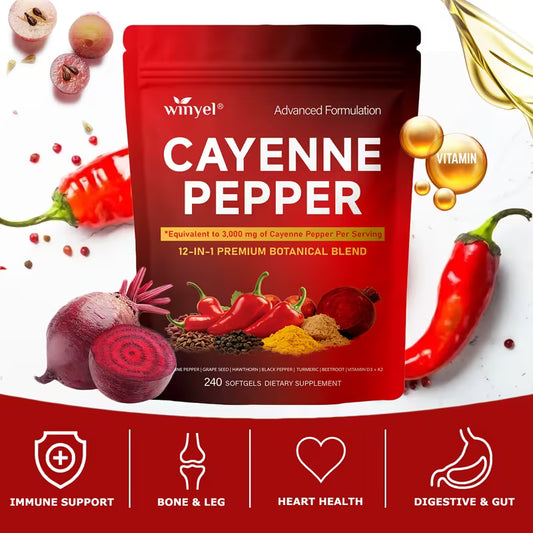 WINYEL Advanced Cayenne Pepper Softgels | D3+K2+Curcumin 240ct Peaceful Pleasures