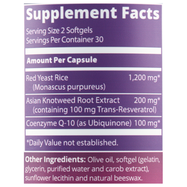 Supplement facts label with purple background and white text