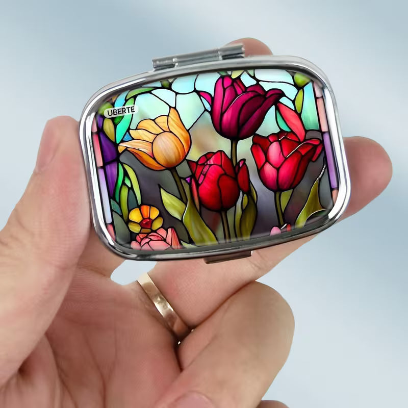 4pcs Flower & Hummingbird Metal Pill Box, Double Compartment Peaceful Pleasures