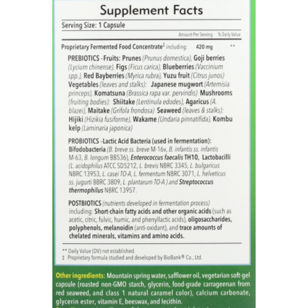 Supplement facts label with a list of ingredients on a white background