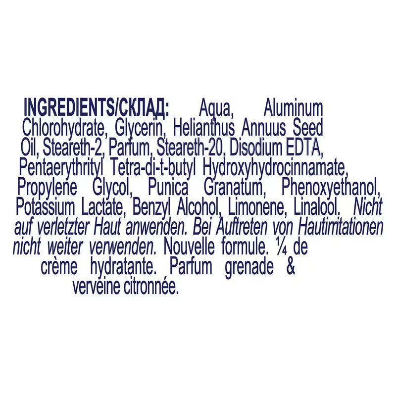 List of ingredients in a cosmetic product on a white background