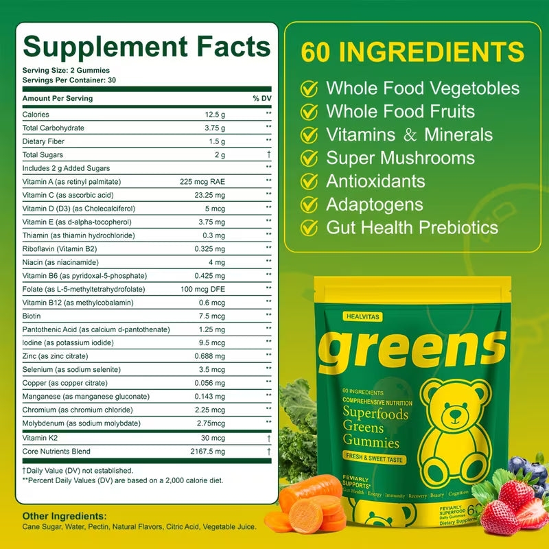 Daily Superfood Greens Gummies for Health Multivitamins