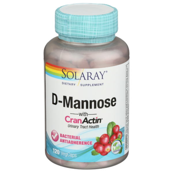 Solaray D-Mannose with CranActin dietary supplement bottle on a white background
